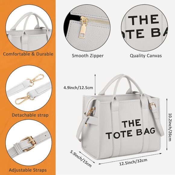 Women Pu-white Personalized Canvas Tote Bag with Zipper Mini Top-Handle - Picture 5 of 6